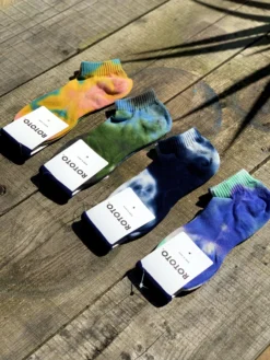 RoToTo Organic Cotton Tie Dye Ankle Socks Slate Blue Mint