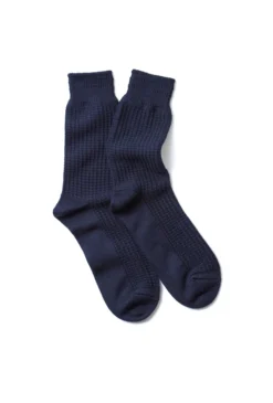 RoToTo Dark Navy Cotton Waffle Crew Socks