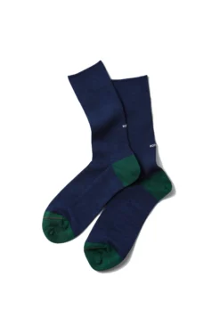 RoToTo Navy and Dark Green Organic Cotton Mix Ribbed Crew Socks