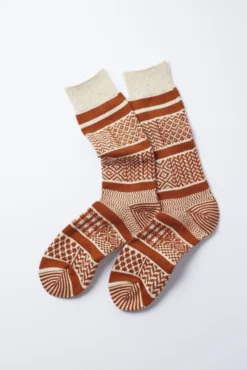 RoToTo Multi Jacquard Crew Socks Ivory & Rust