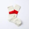 RoToTo Classic Crew Socks Silk Cotton Ivory Scarlet