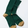 RoToTo Dark Green and Beige Organic Cotton Mix Ribbed Crew Socks