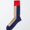 RoToTo Beige, Dark Blue and Red Vertical Crew Socks