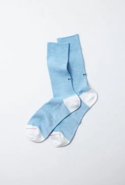 RoToTo Sax and White Organic Cotton Mix Ribbed Crew Socks