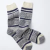 RoToTo Multi Jacquard Crew Socks Ivory & Navy