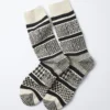RoToTo Multi Jacquard Crew Socks Ivory & Black