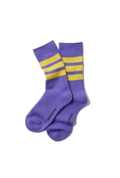 RoToTo Purple and Yellow Fine Pile Striped Crew Socks