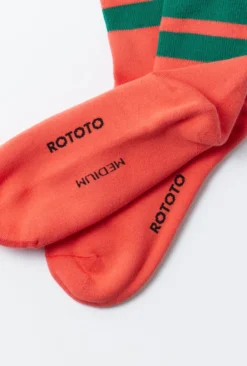 RoToTo Poppy and Green Fine Pile Striped Crew Socks