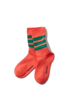 RoToTo Poppy and Green Fine Pile Striped Crew Socks