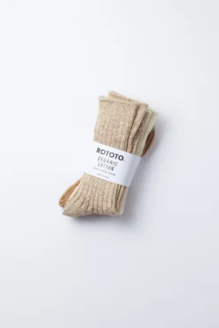 RoToTo Organic Daily 3 Pack Ribbed Socks Ecru & Brown